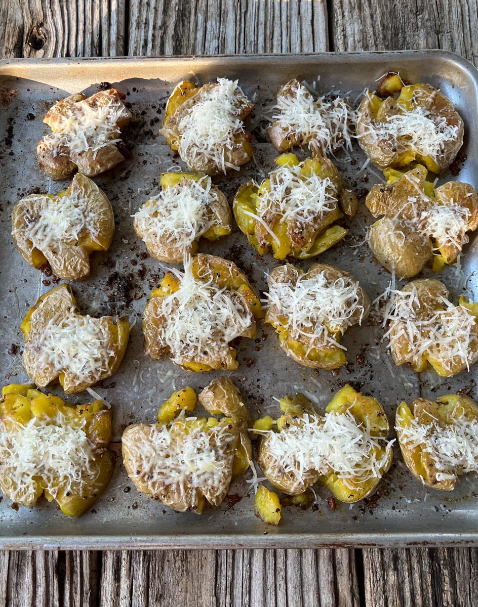 Smashed Roasted Garlic Parmesan Baby Dutch Yellow Potatoes