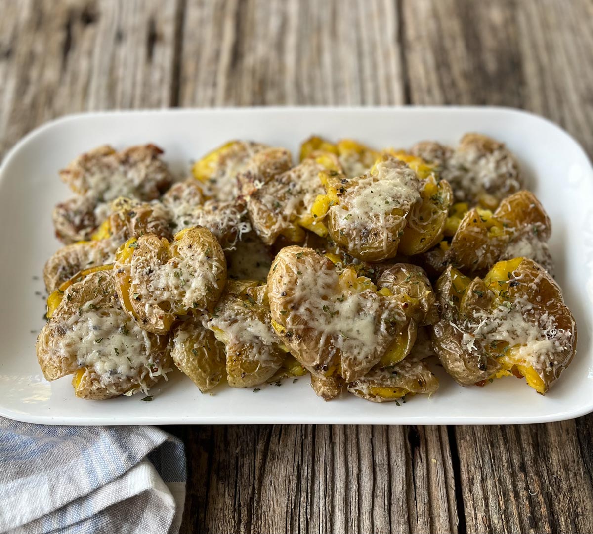 Smashed Roasted Garlic Parmesan Baby Dutch Yellow Potatoes