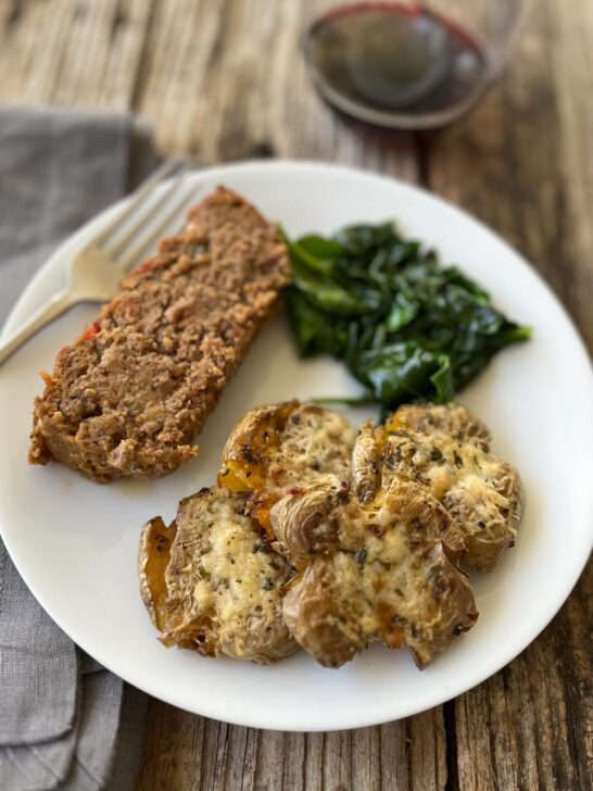 Smashed Roasted Garlic Parmesan Baby Dutch Yellow Potatoes