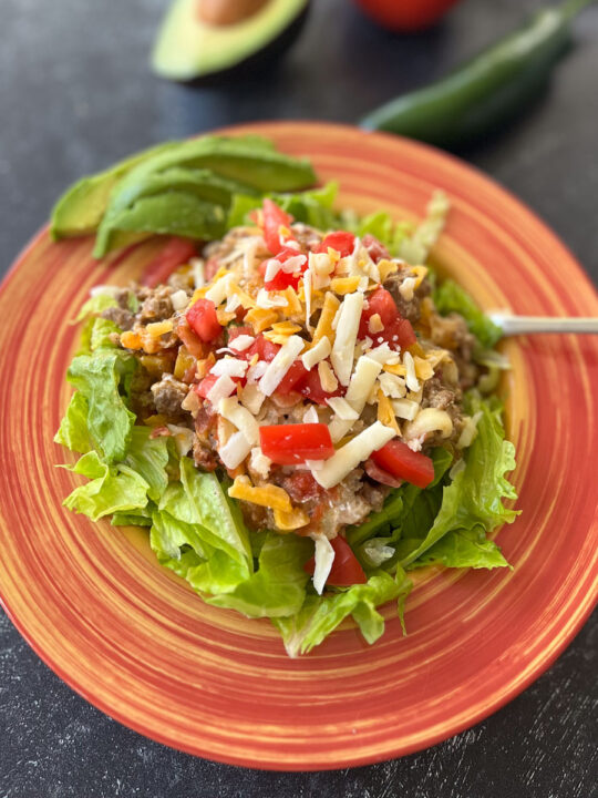 Easy Keto Ground Beef Taco Salad Casserole Recipe - joinmeinthekitchen.com