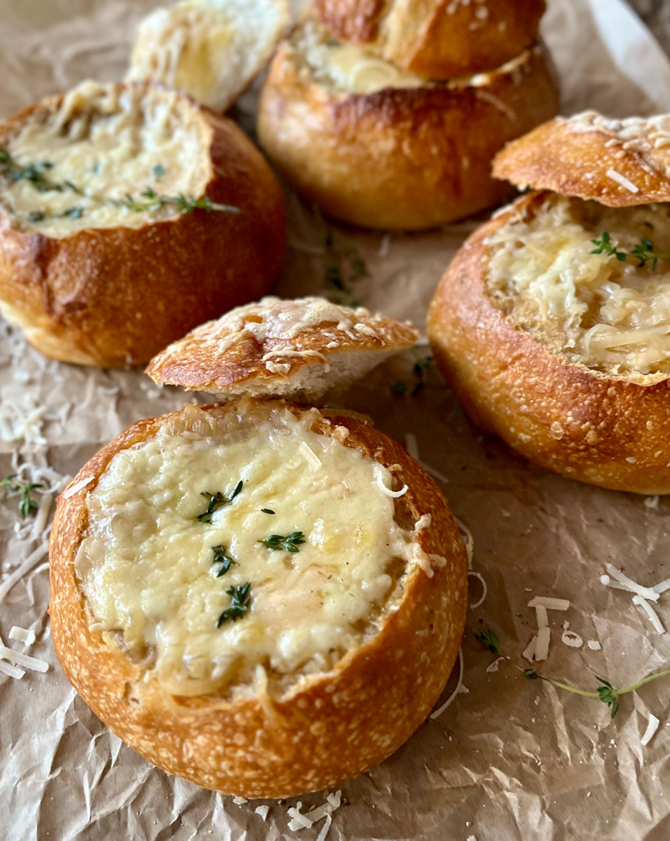 Easy French Onion Soup Recipe Served In Bread Bowls