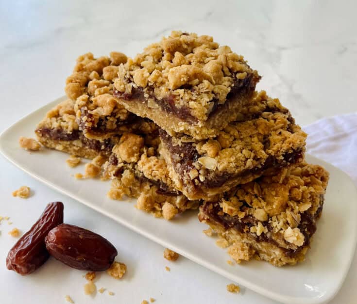 Date bars on a white plate with dates.