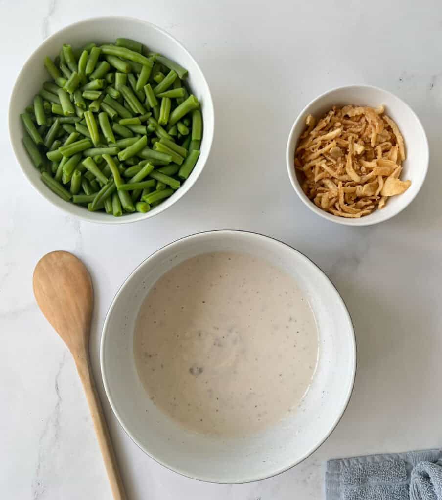 Ingredients for creamy green bean casserole.