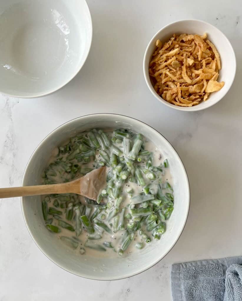 Ingredients for creamy green bean casserole.