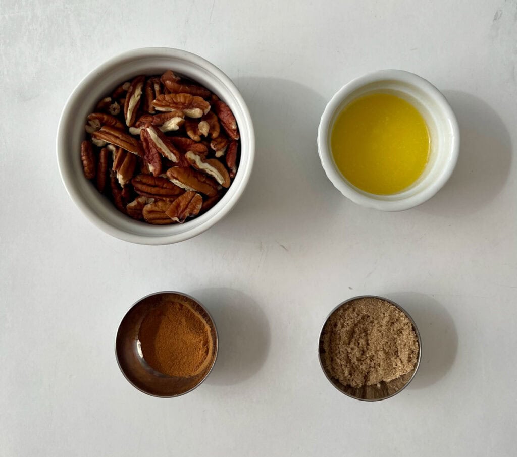 Ingredients for candied pecans.