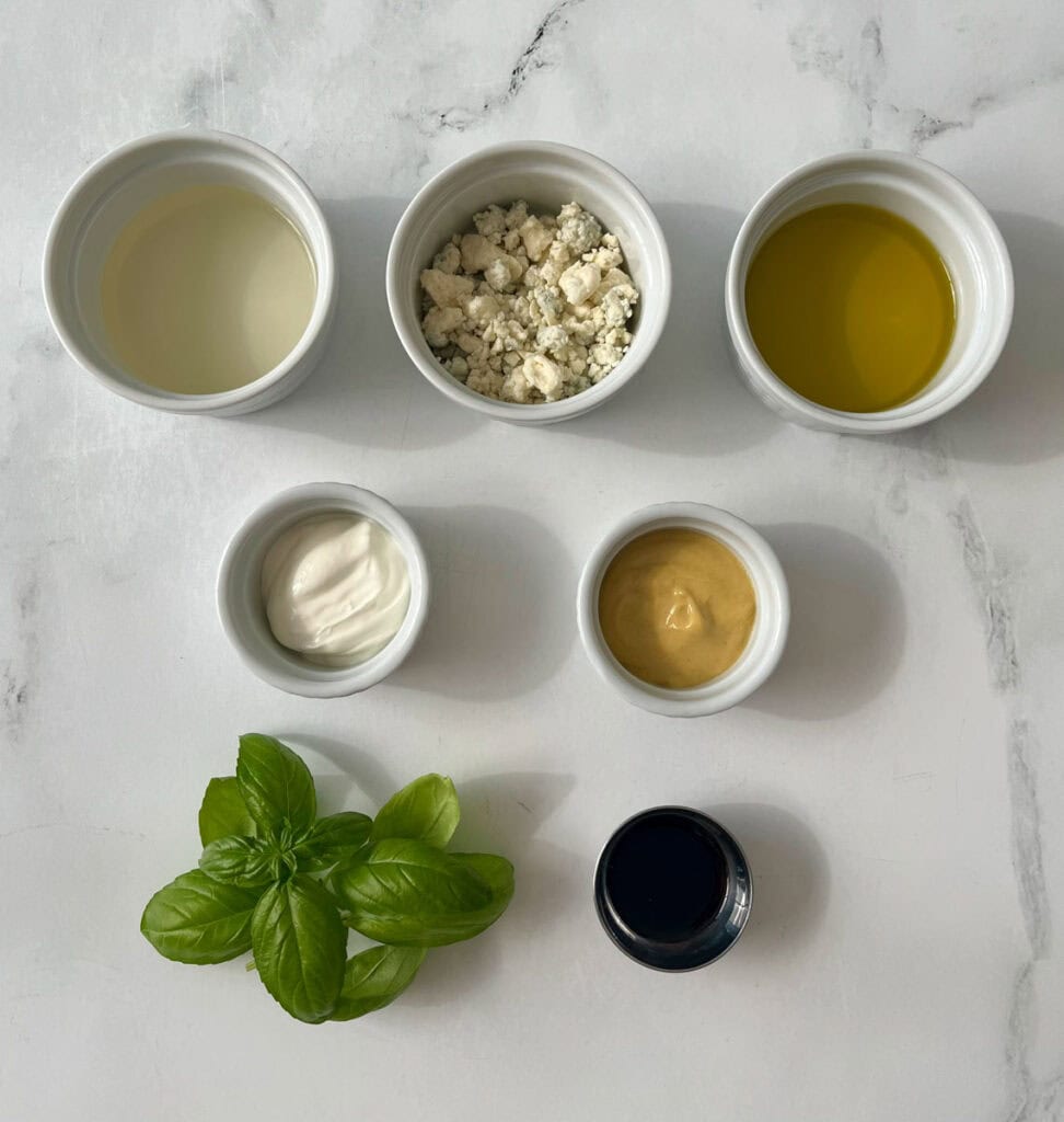 Ingredients for a blue cheese vinaigrette.
