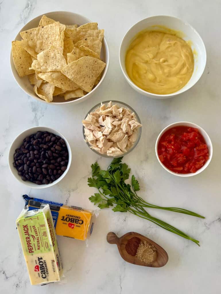The ingredients for spicy Mexican chicken casserole.
