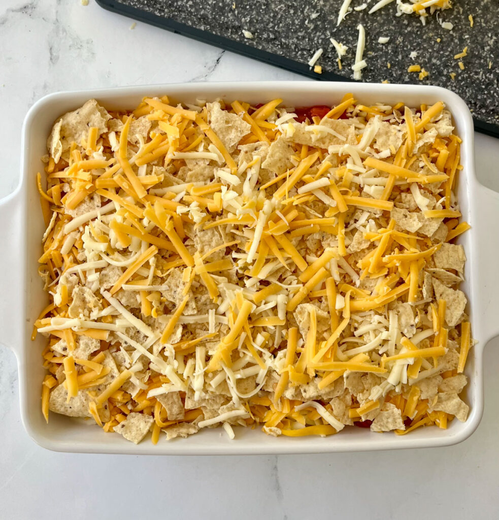 Unbaked Mexican chicken casserole.