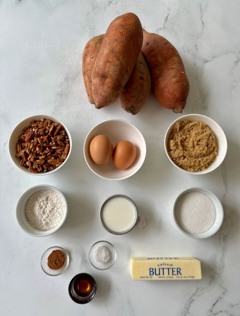 Ingredients for sweet potato casserole.