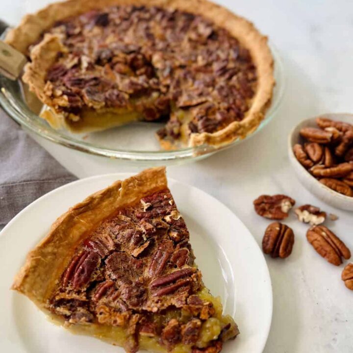 Pecan pie with pecans.