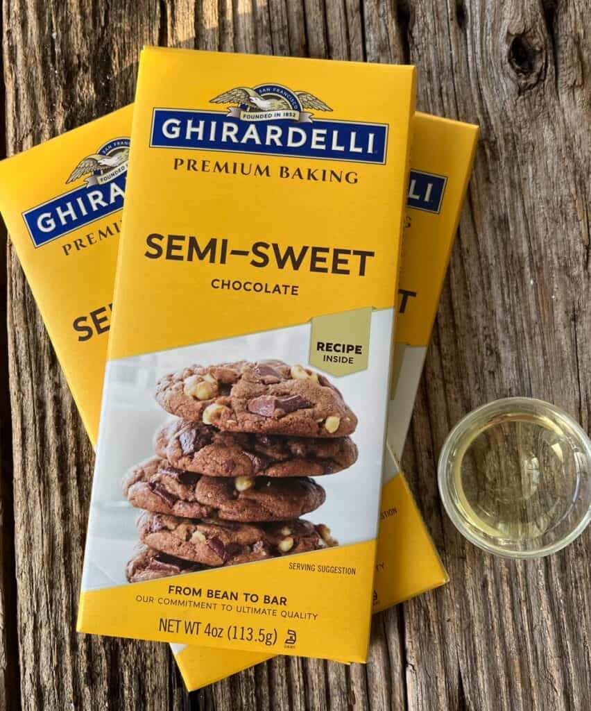 Creamy semi-sweet Ghirardelli chocolate baking bars for Moon Pies.