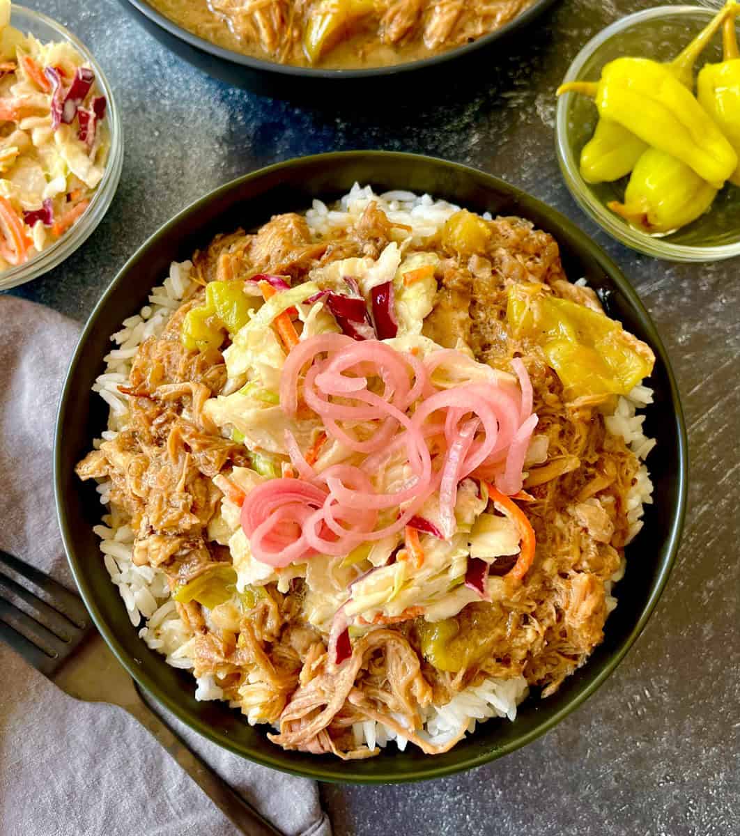 Slow Cooker Mississippi Pork Roast Rice Bowls